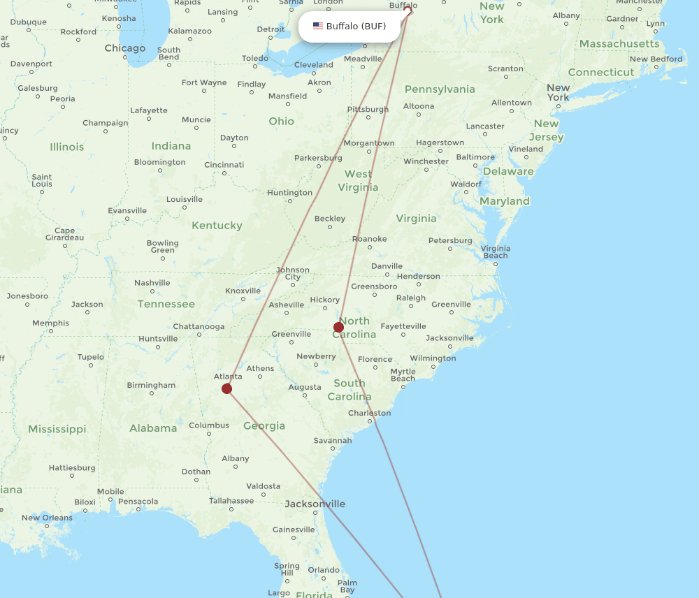 ELH to BUF flights and routes map