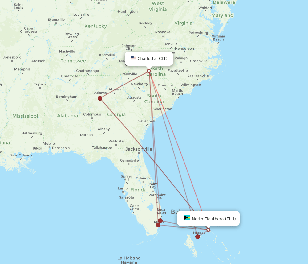 ELH-CLT flight routes