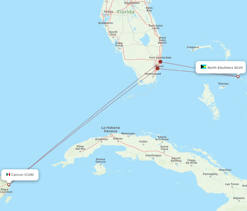 ELH-CUN flight routes