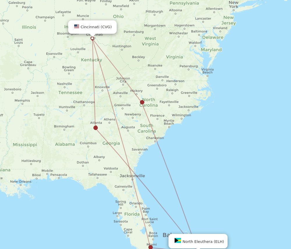 ELH-CVG flight routes