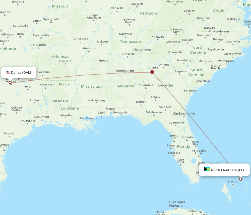 ELH-DAL flight routes