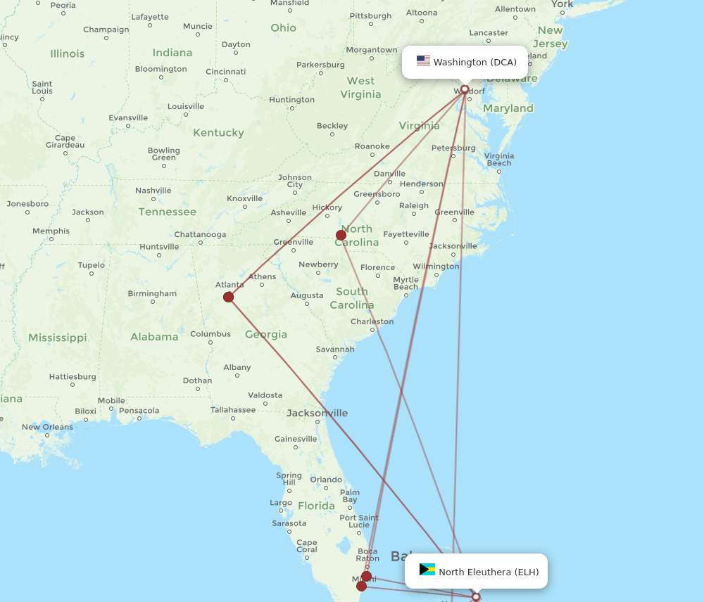 ELH-DCA flight routes