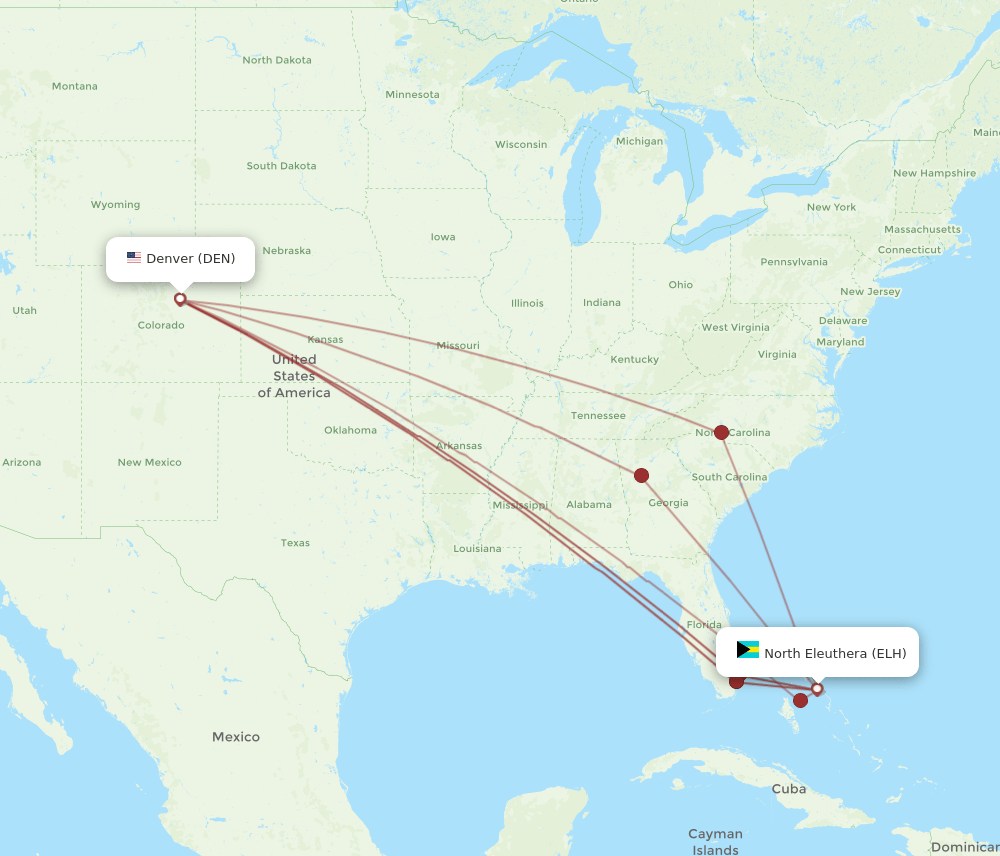 ELH-DEN flight routes