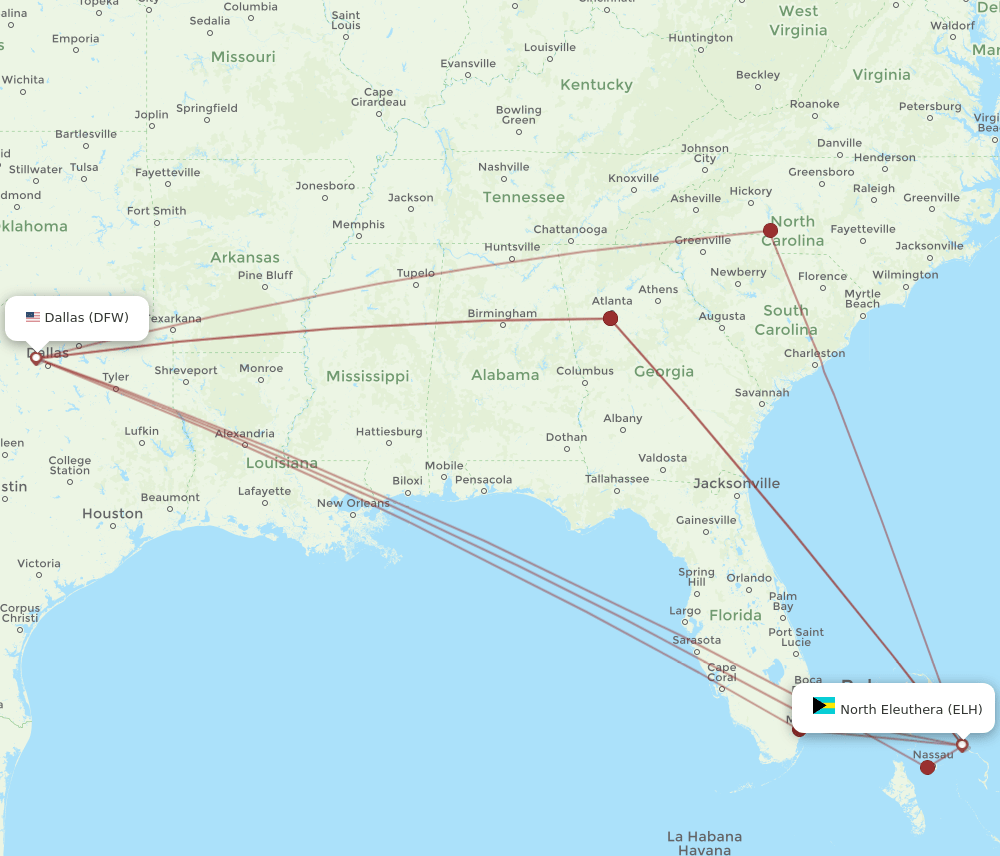 ELH-DFW flight routes