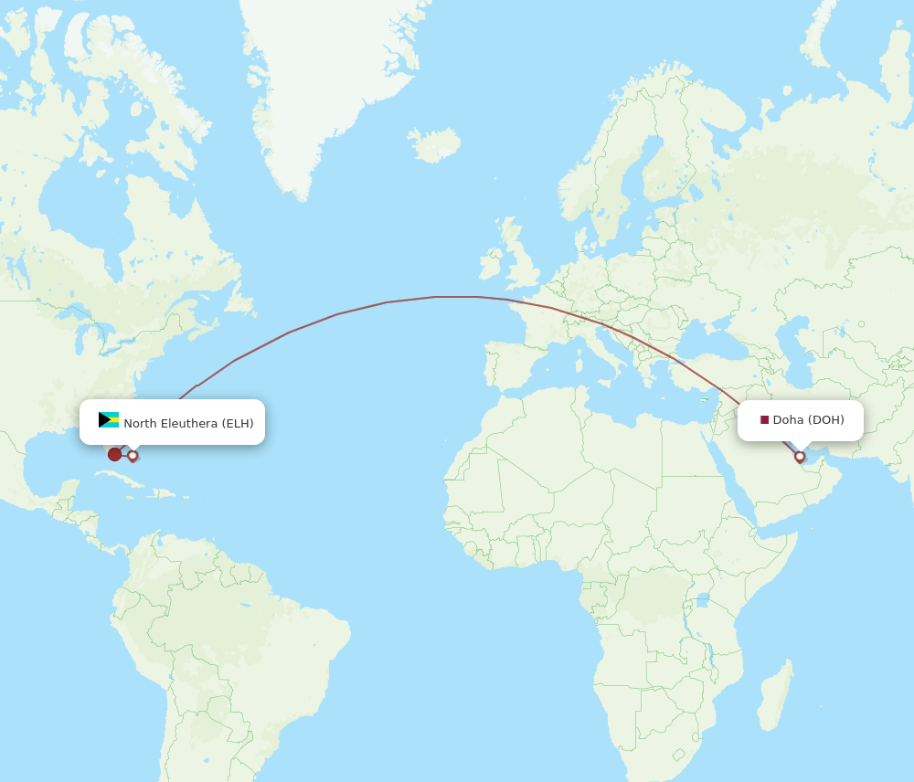 DOH to ELH flights and routes map
