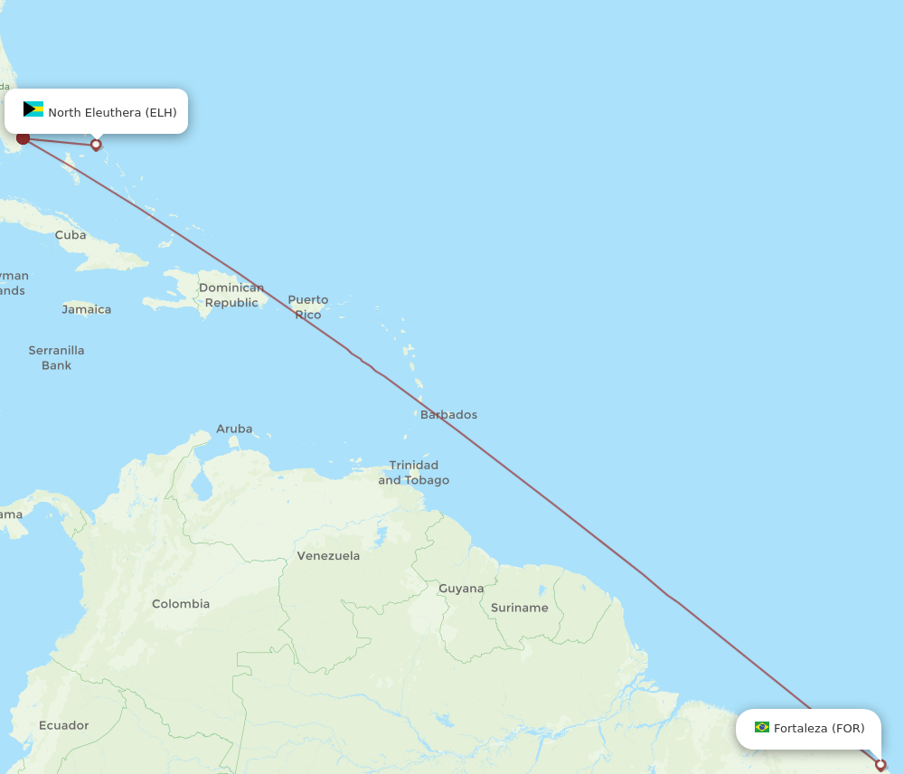Fortaleza - North Eleuthera route map and flight paths