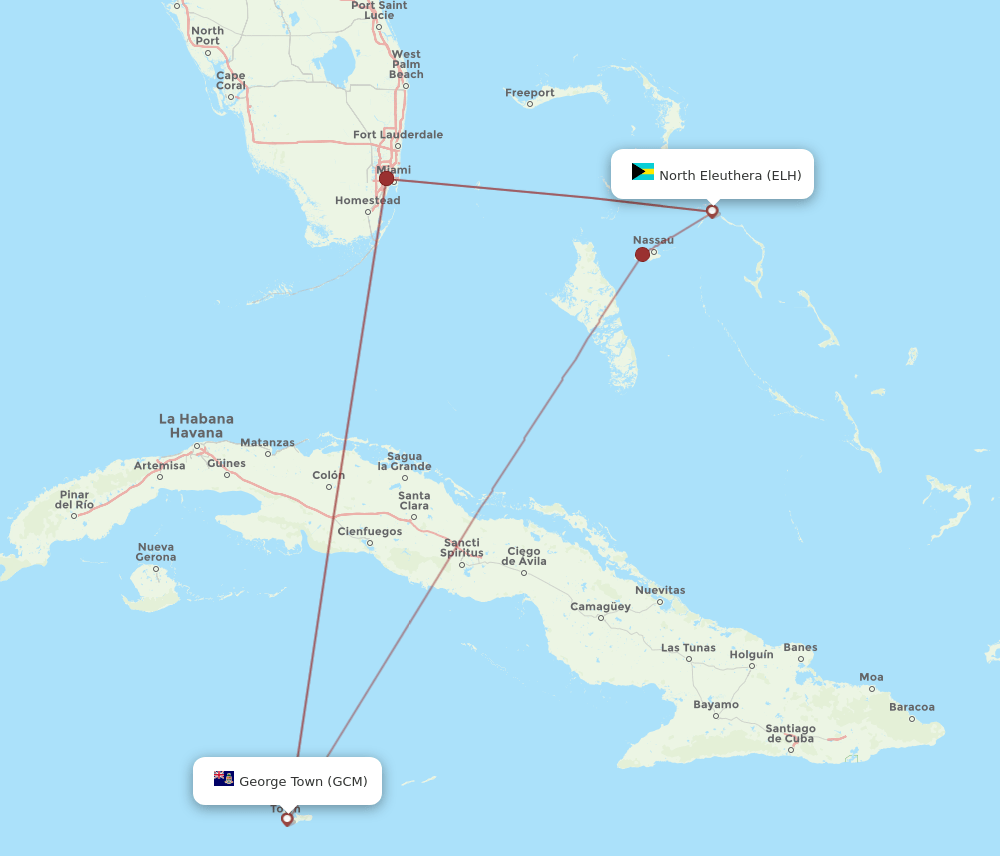 ELH-GCM flight routes