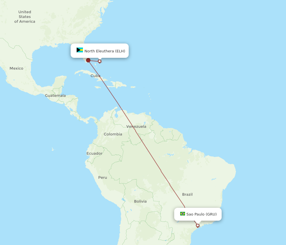 ELH-GRU flight routes