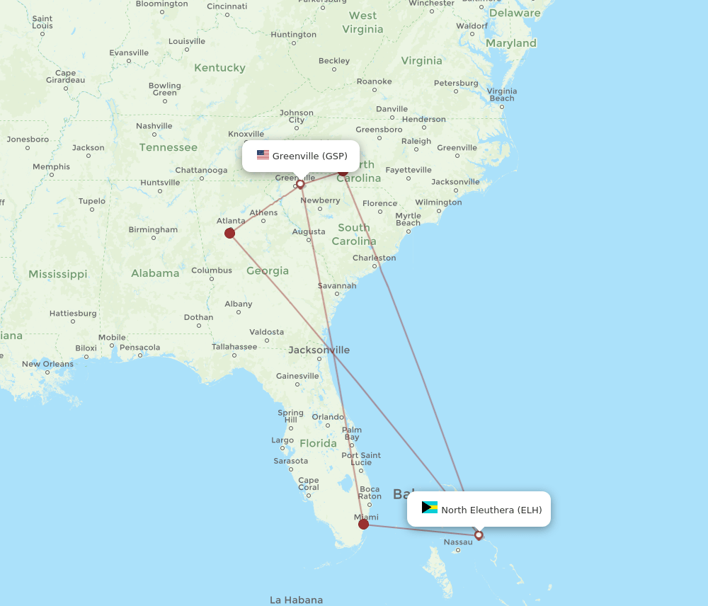 ELH-GSP flight routes