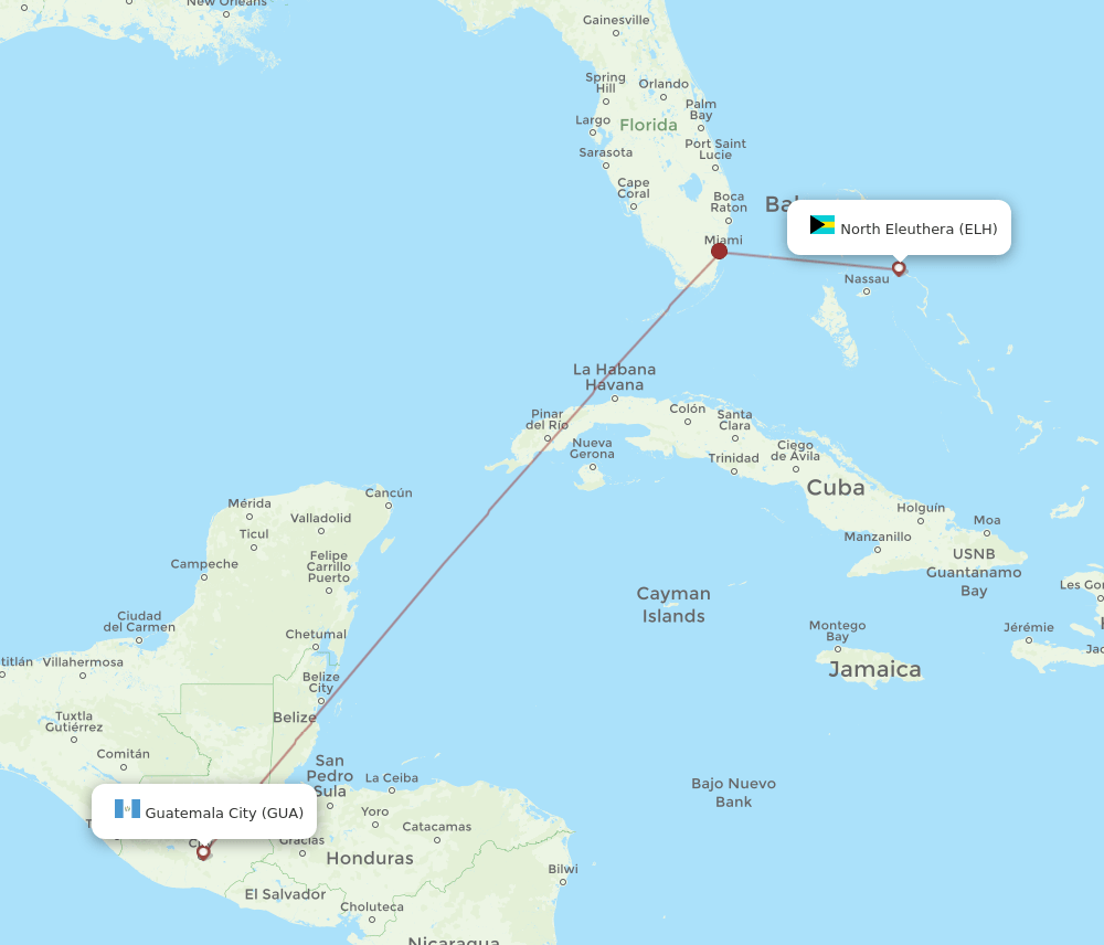 ELH-GUA flight routes