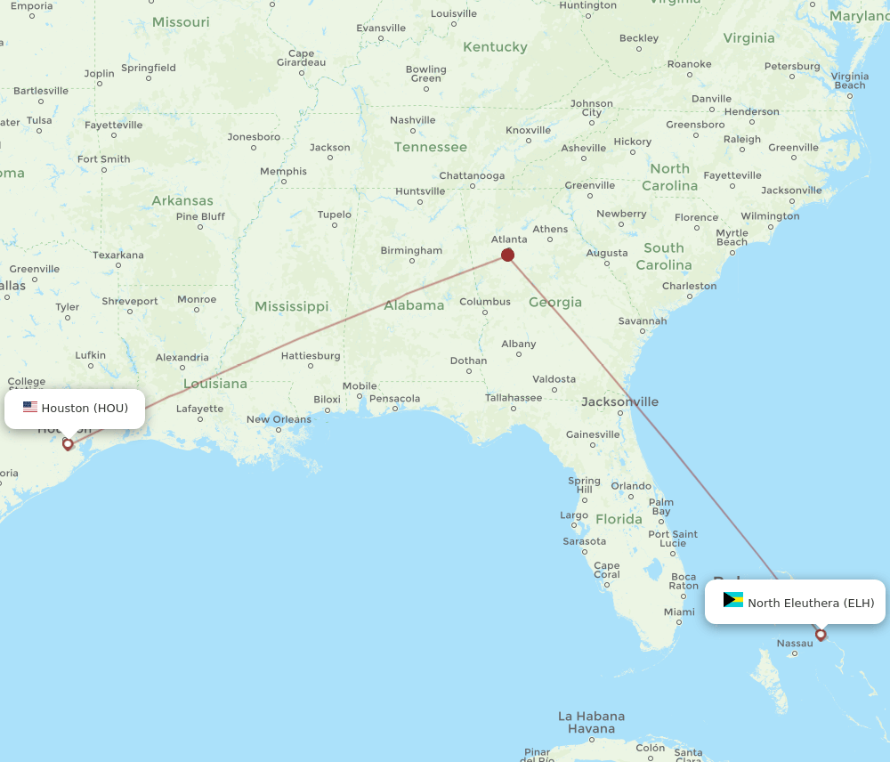 ELH-HOU flight routes