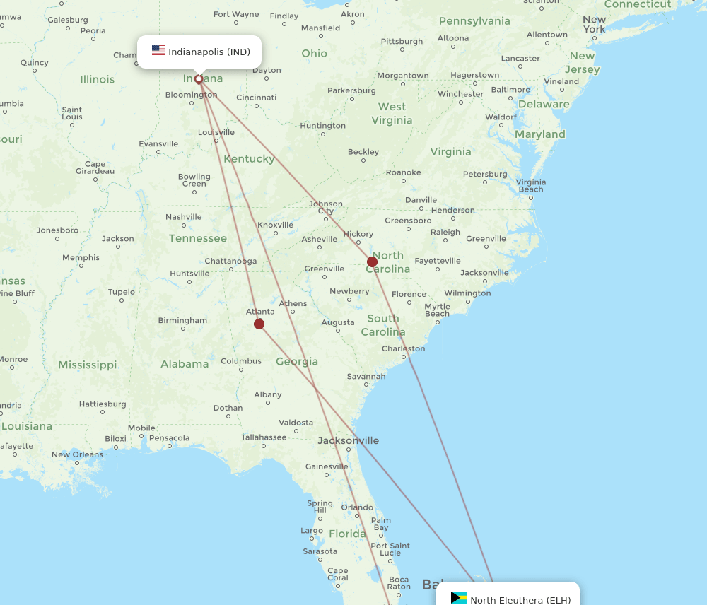 ELH-IND flight routes