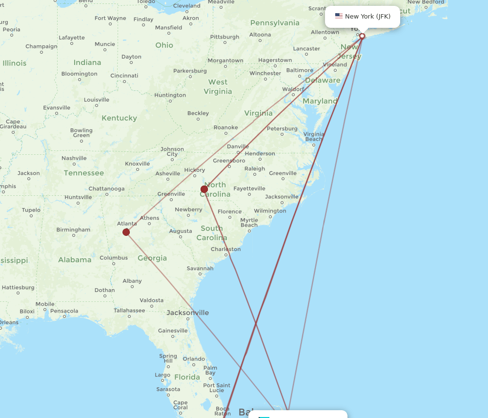 ELH-JFK flight routes