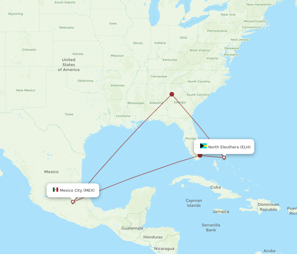ELH-MEX flight routes