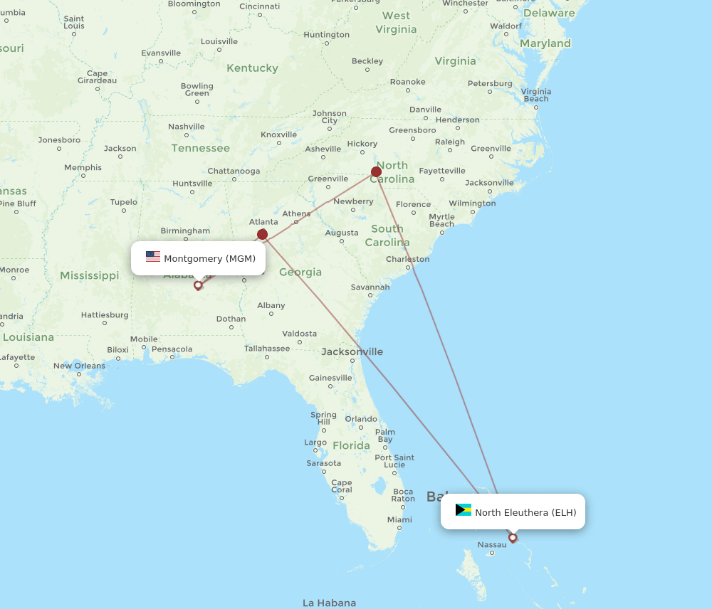 ELH-MGM flight routes