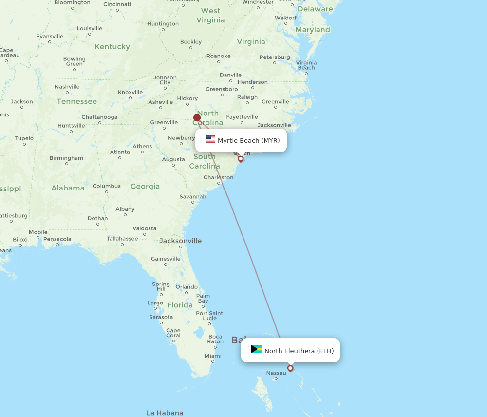 ELH-MYR flight routes