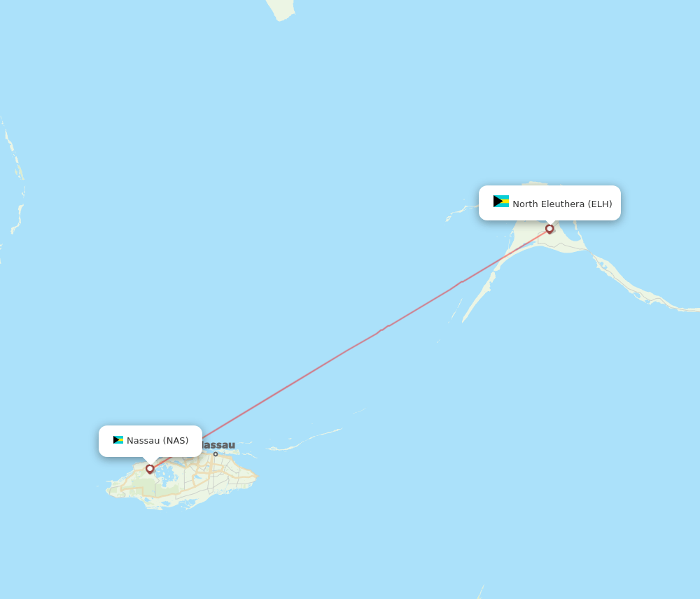 North Eleuthera - Nassau route map and flight paths