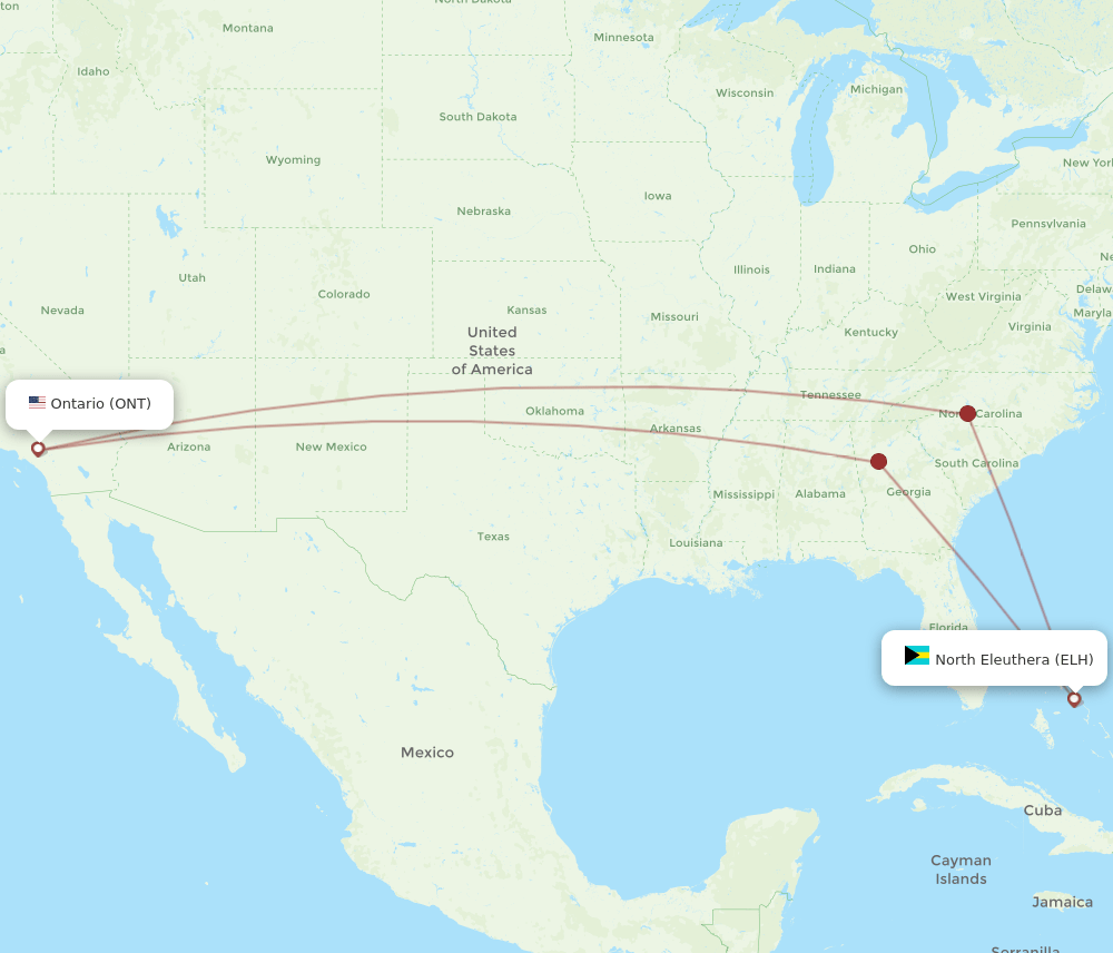 ELH to ONT flights and routes map
