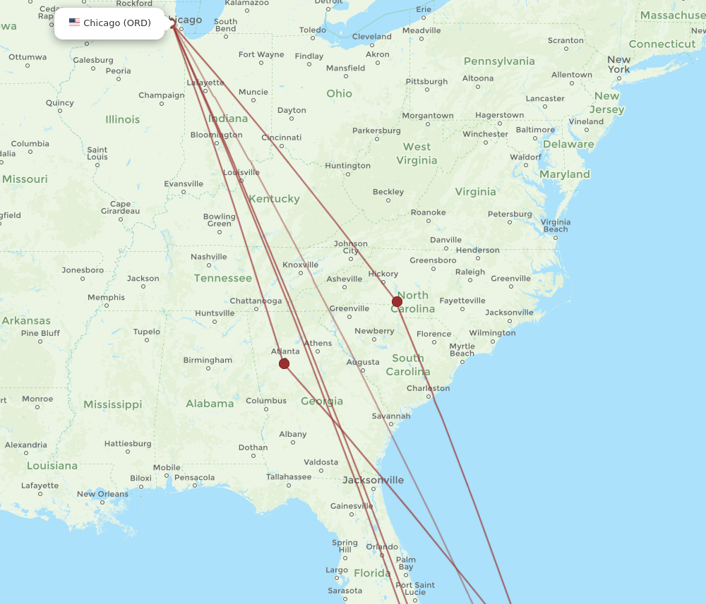 ELH-ORD flight routes