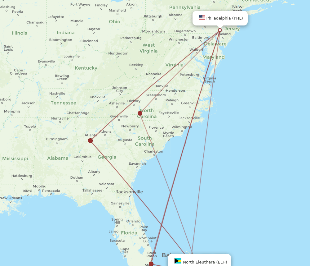 ELH-PHL flight routes