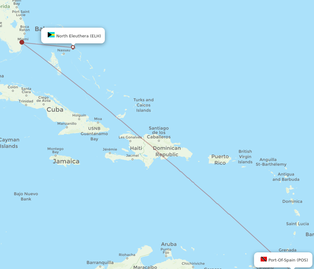 ELH-POS flight routes