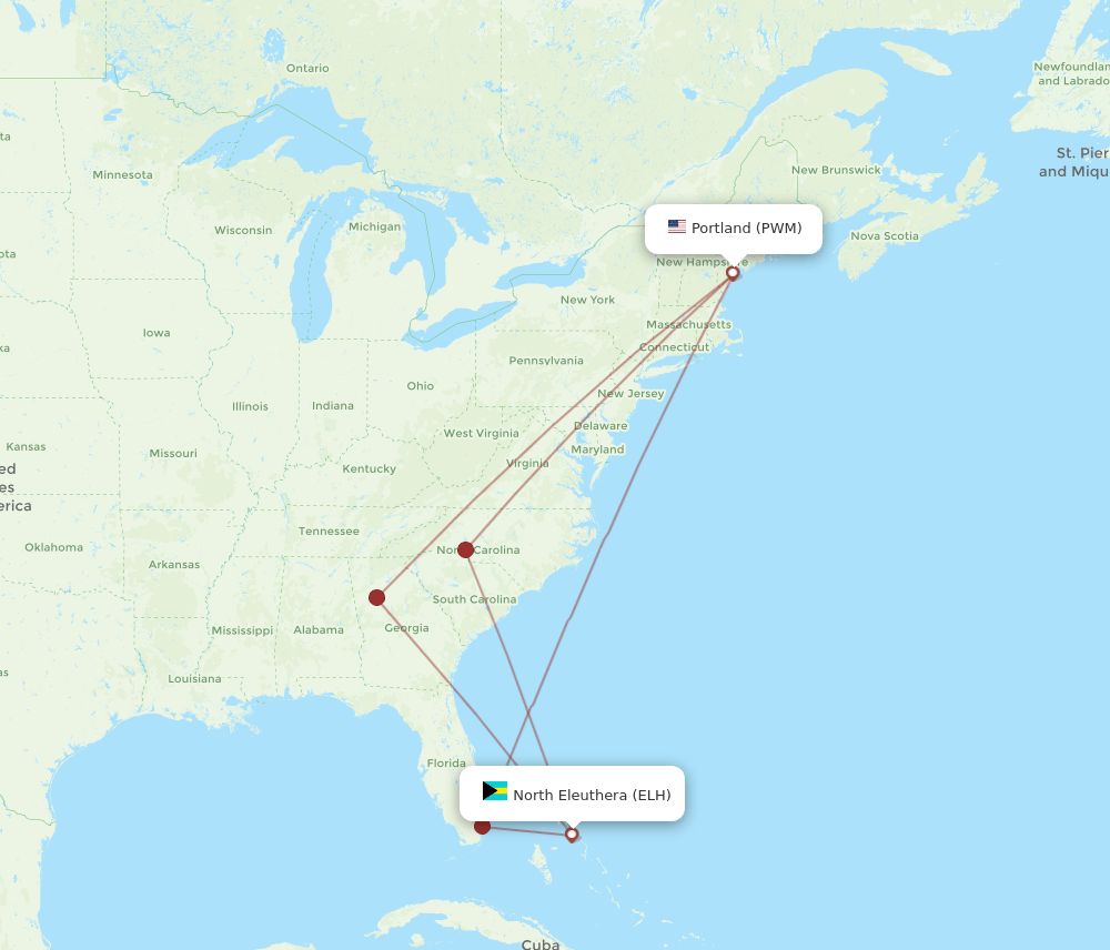 ELH-PWM flight routes