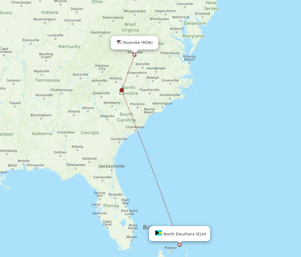 ELH-ROA flight routes
