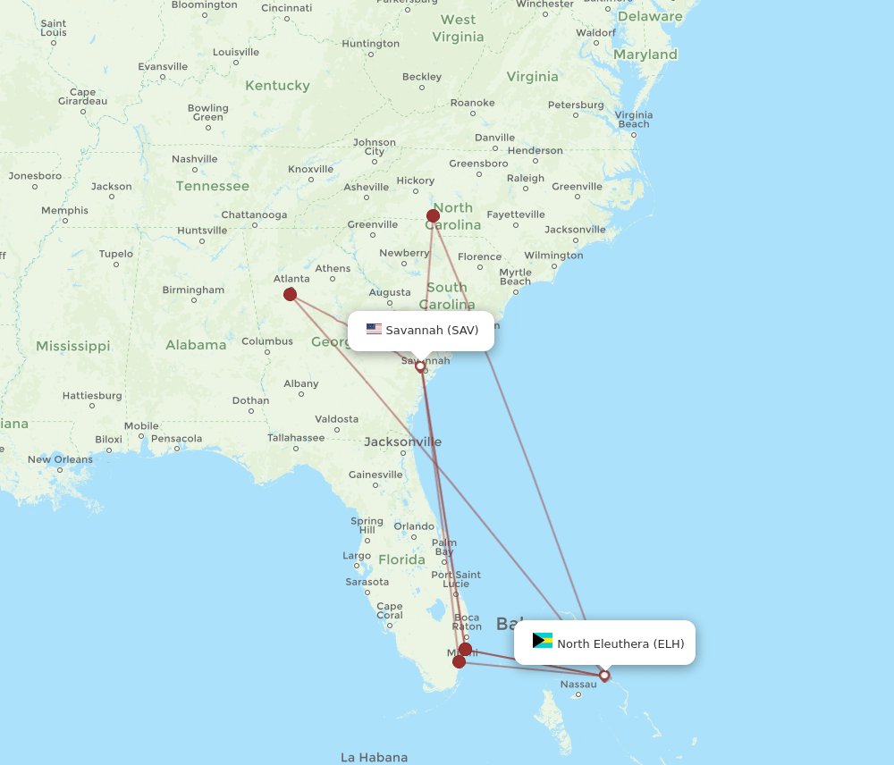 ELH-SAV flight routes