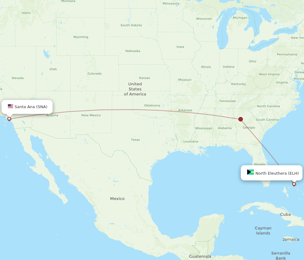 Santa Ana - North Eleuthera route map and flight paths
