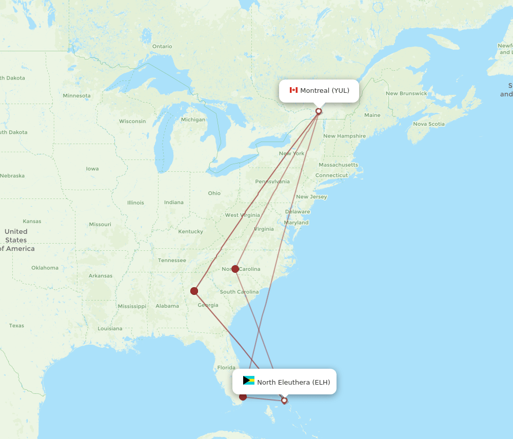 ELH to YUL flights and routes map