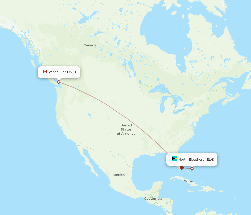 ELH-YVR flight routes