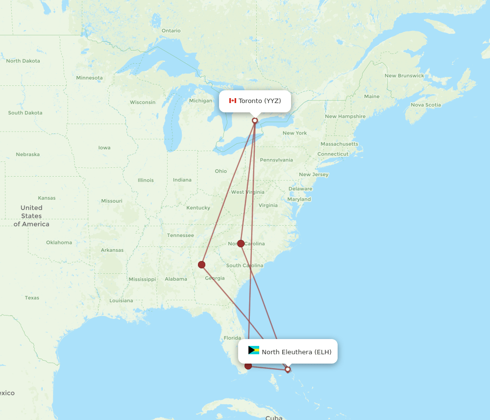 ELH-YYZ flight routes