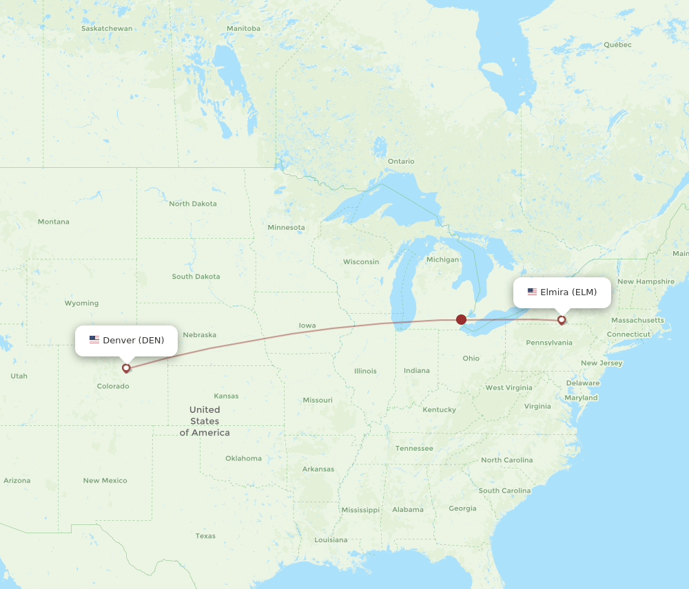 ELM to DEN flights and routes map