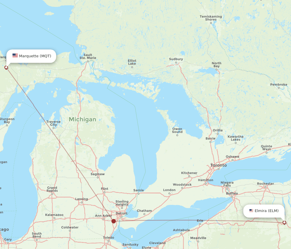 ELM-MQT flight routes