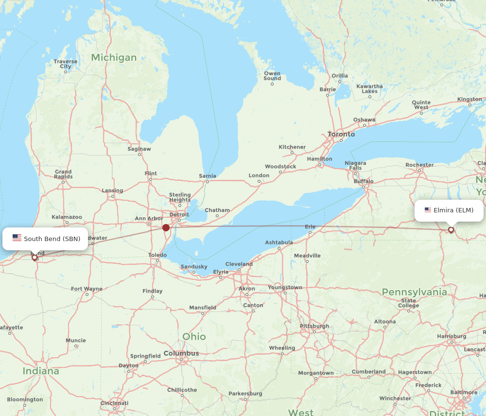 ELM-SBN flight routes