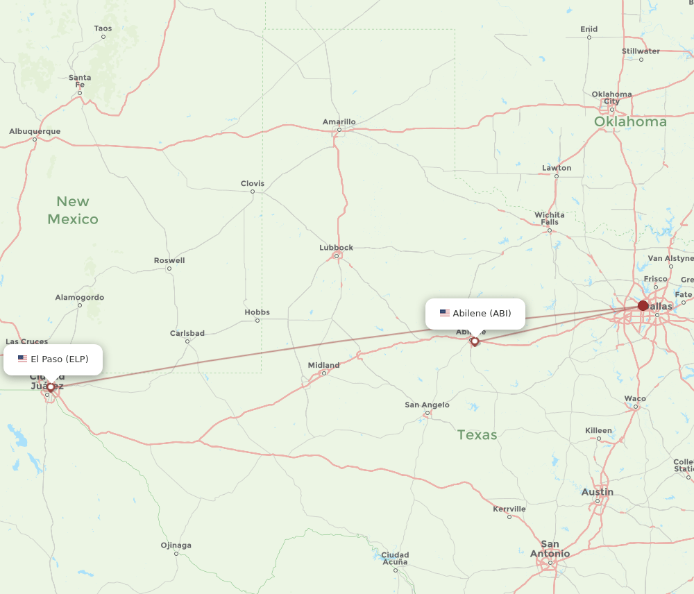 ELP to ABI flights and routes map