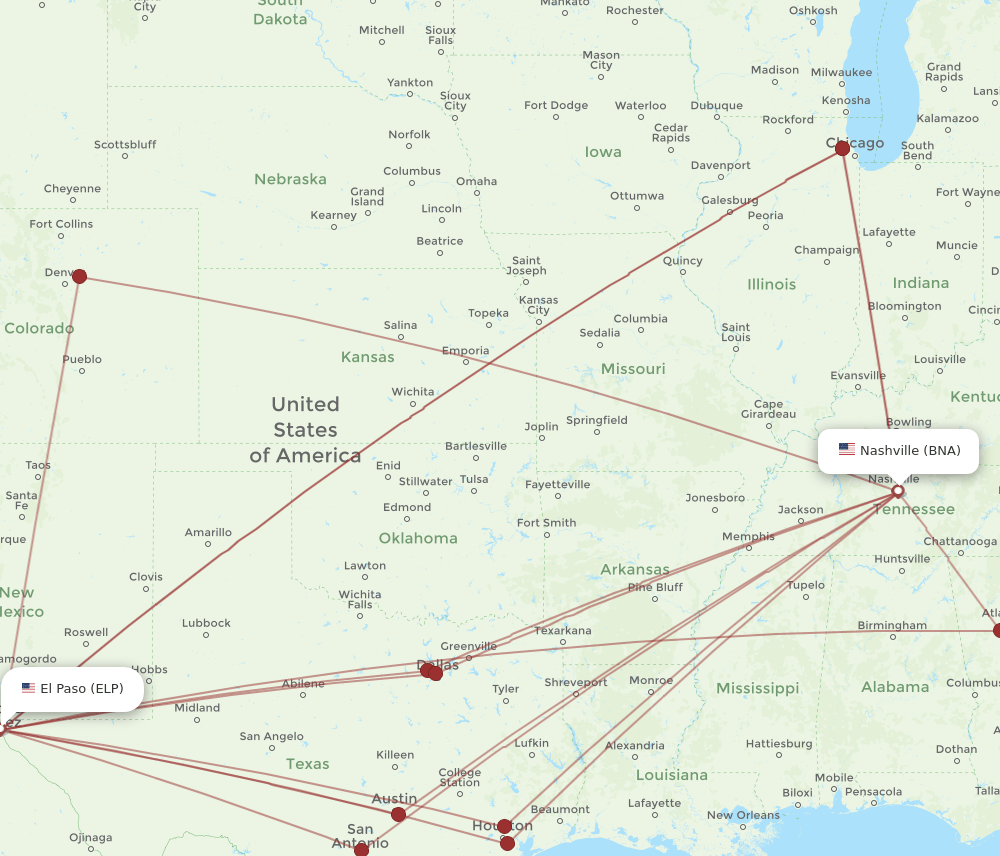 ELP-BNA flight routes