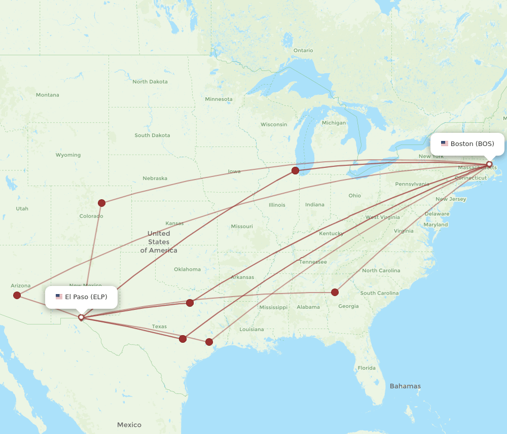 ELP-BOS flight routes