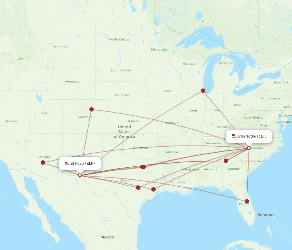 ELP to CLT flights and routes map