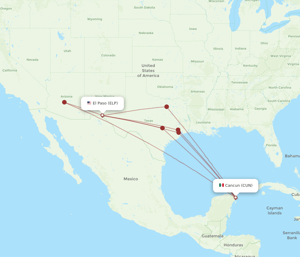 ELP-CUN flight routes