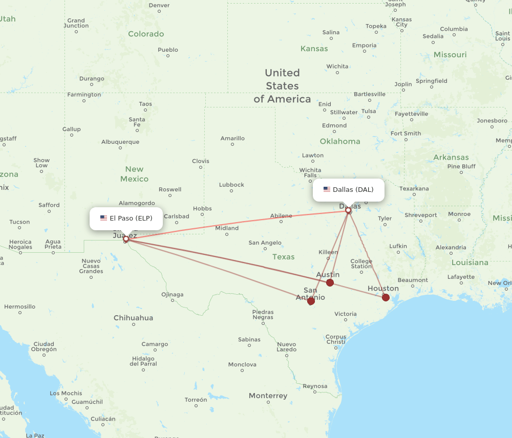 ELP to DAL flights and routes map