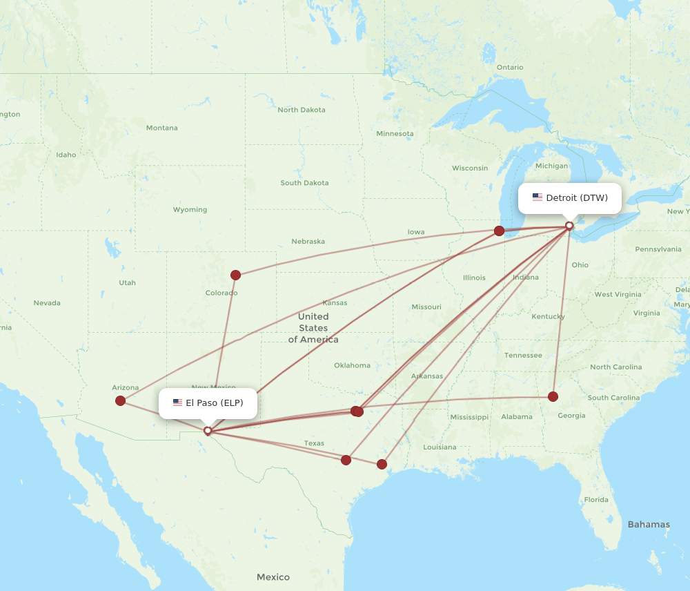 ELP-DTW flight routes