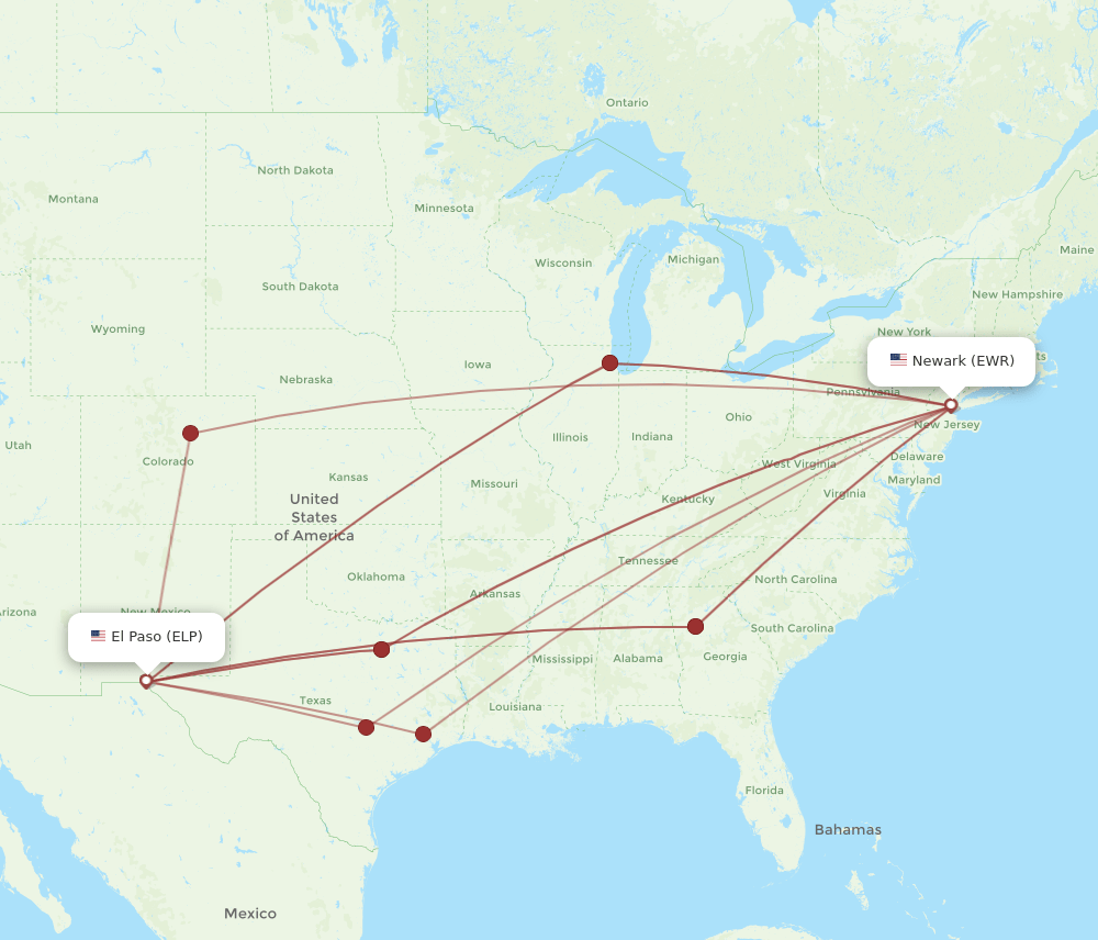 ELP-EWR flight routes