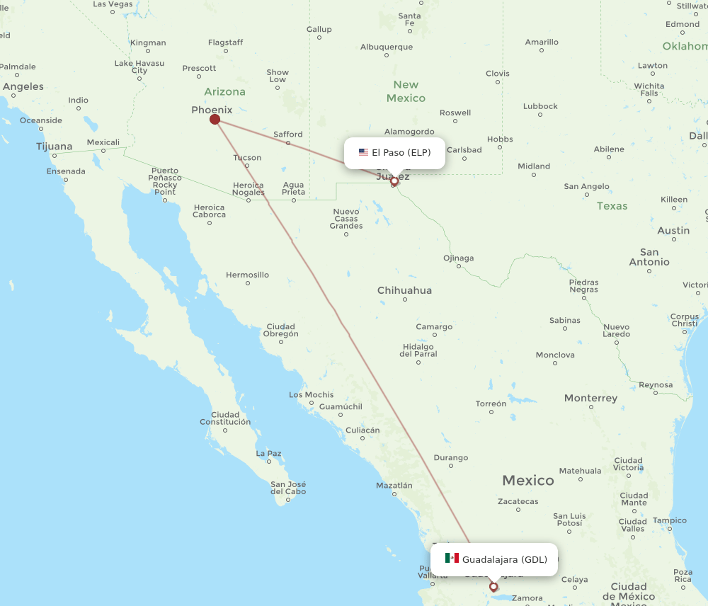 ELP-GDL flight routes