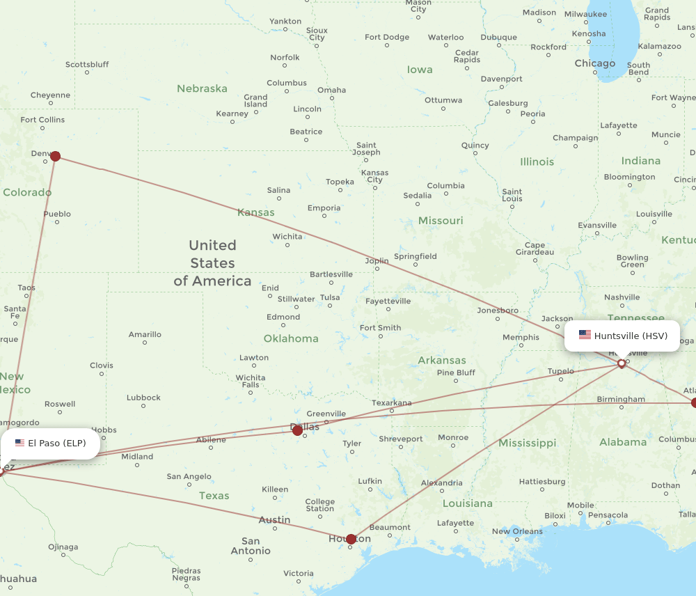 ELP-HSV flight routes