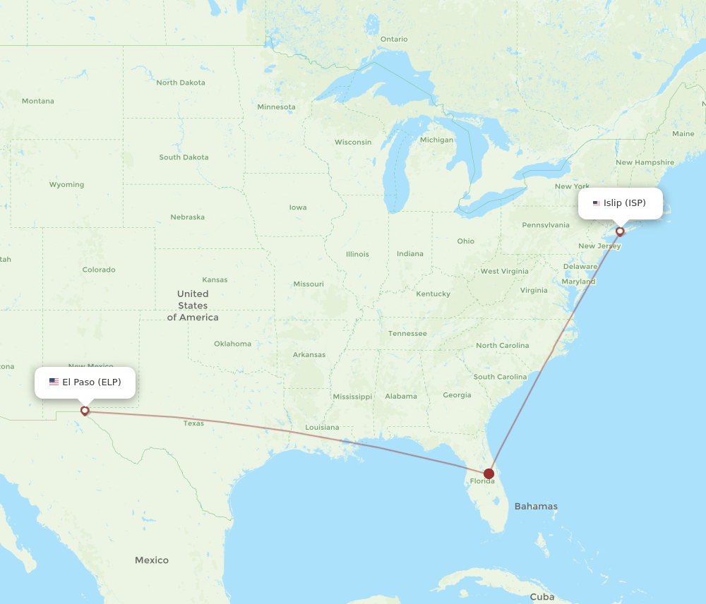 ELP-ISP flight routes