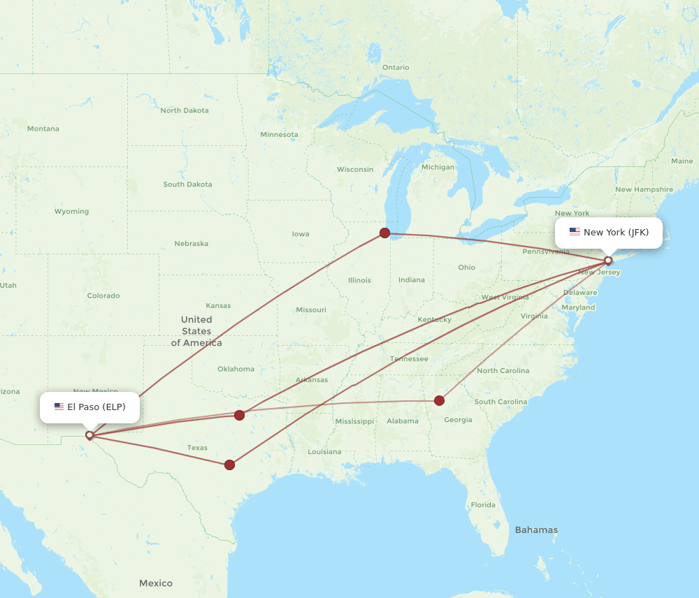 ELP-JFK flight routes