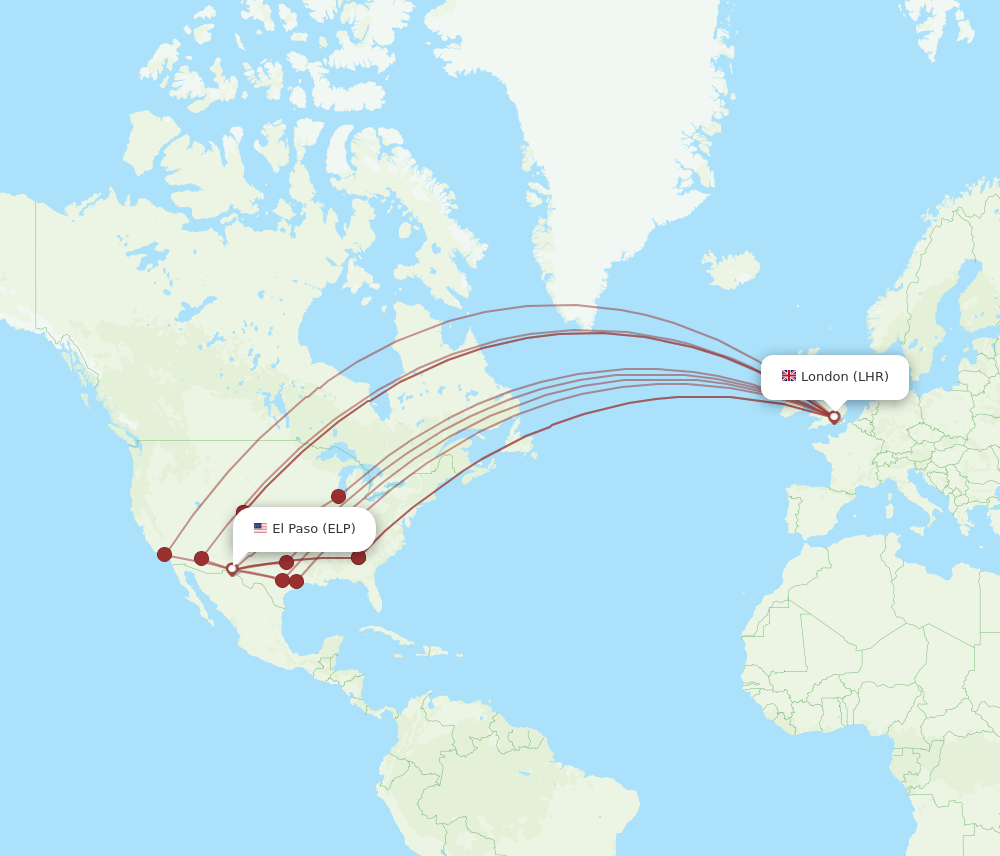 ELP to LHR flights and routes map