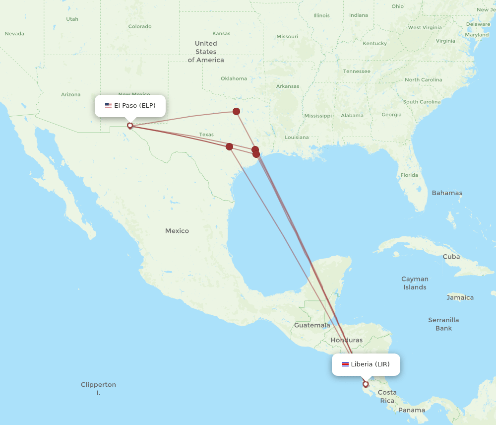 ELP-LIR flight routes