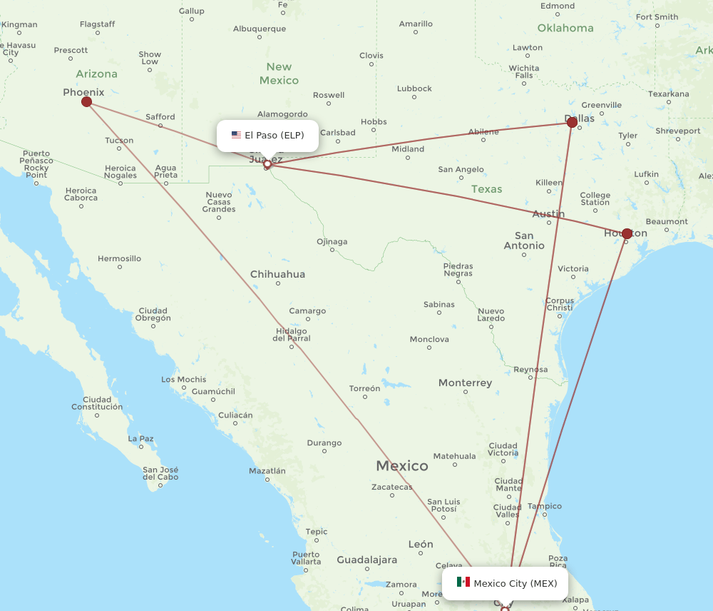 ELP-MEX flight routes